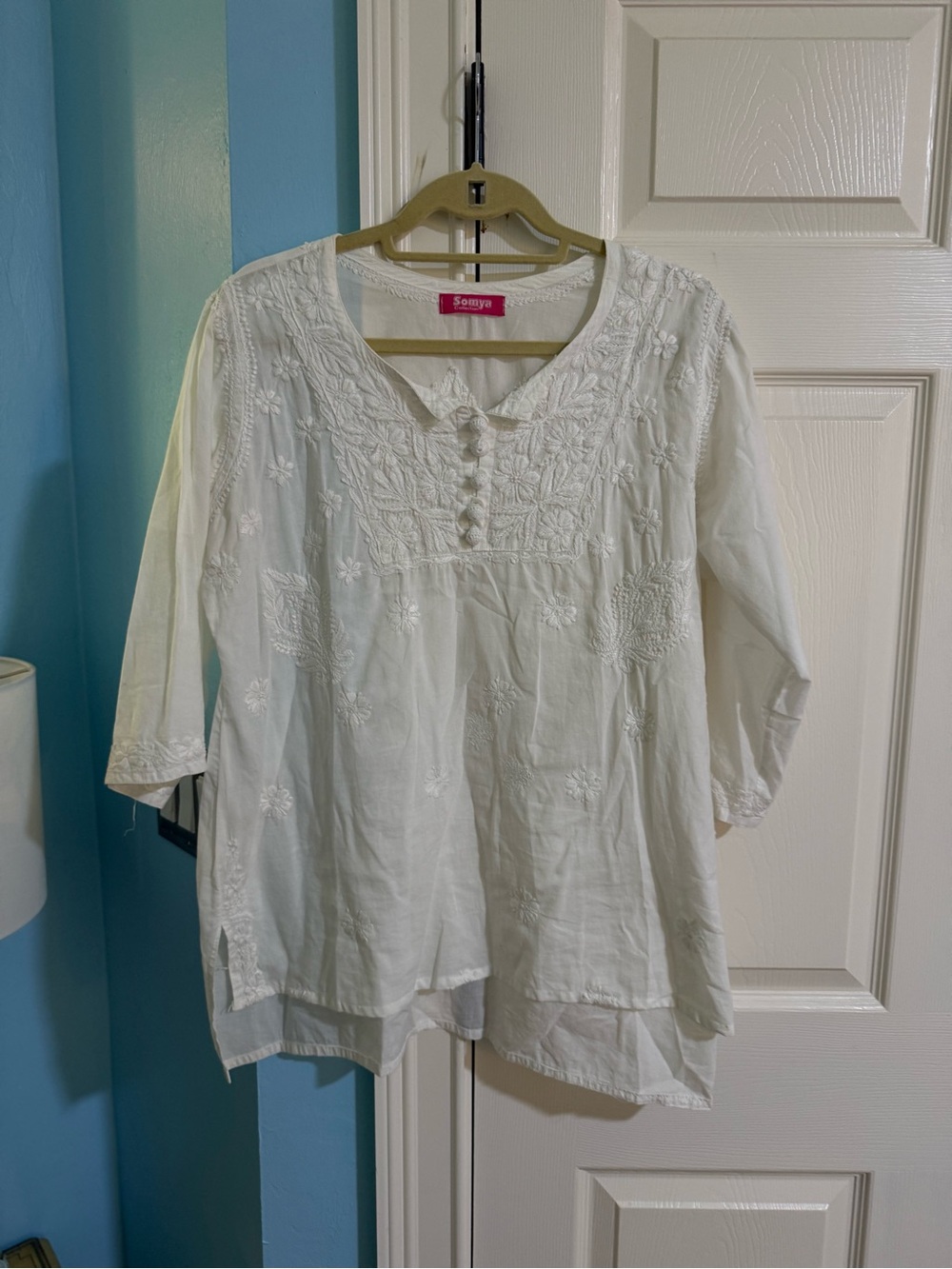 100% cotton White Embroidered Cotton Tunic Top